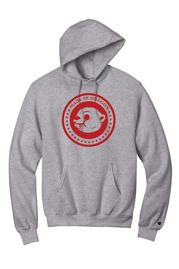 Grey hoodie with Beaver Brand logo